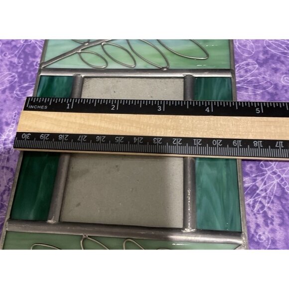 Carr Stained Glass Green Leaves Picture Frame 1990 Vintage Tabletop Boho Cottage - Picture 4 of 6